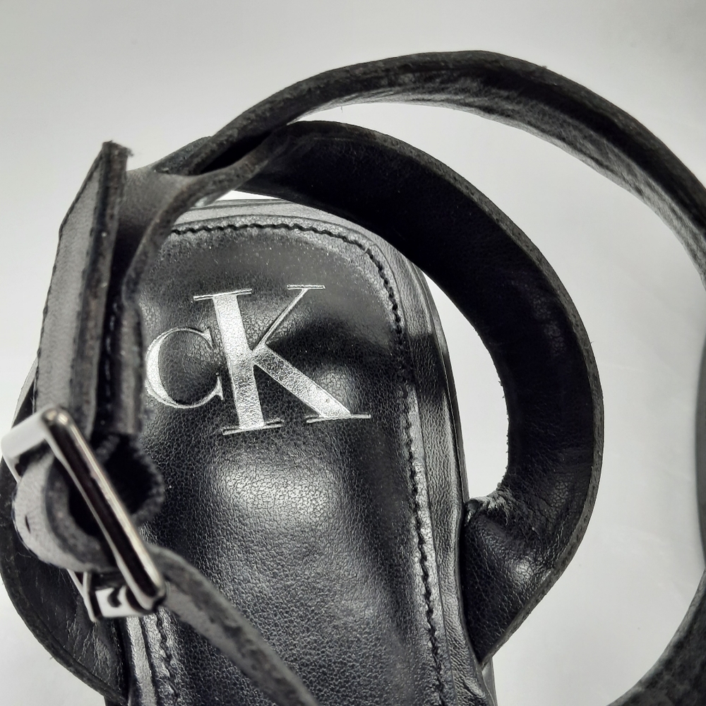 Calvin Klein Jeans Shoes Women's Size 7.5M Black Leather High Heel Sandals - Picture 5 of 13